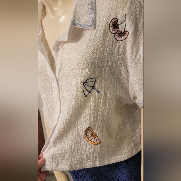 Embroidered Cotton Seersucker Cocktail Detailing button down shirt XL NEW - Picture 6 of 14